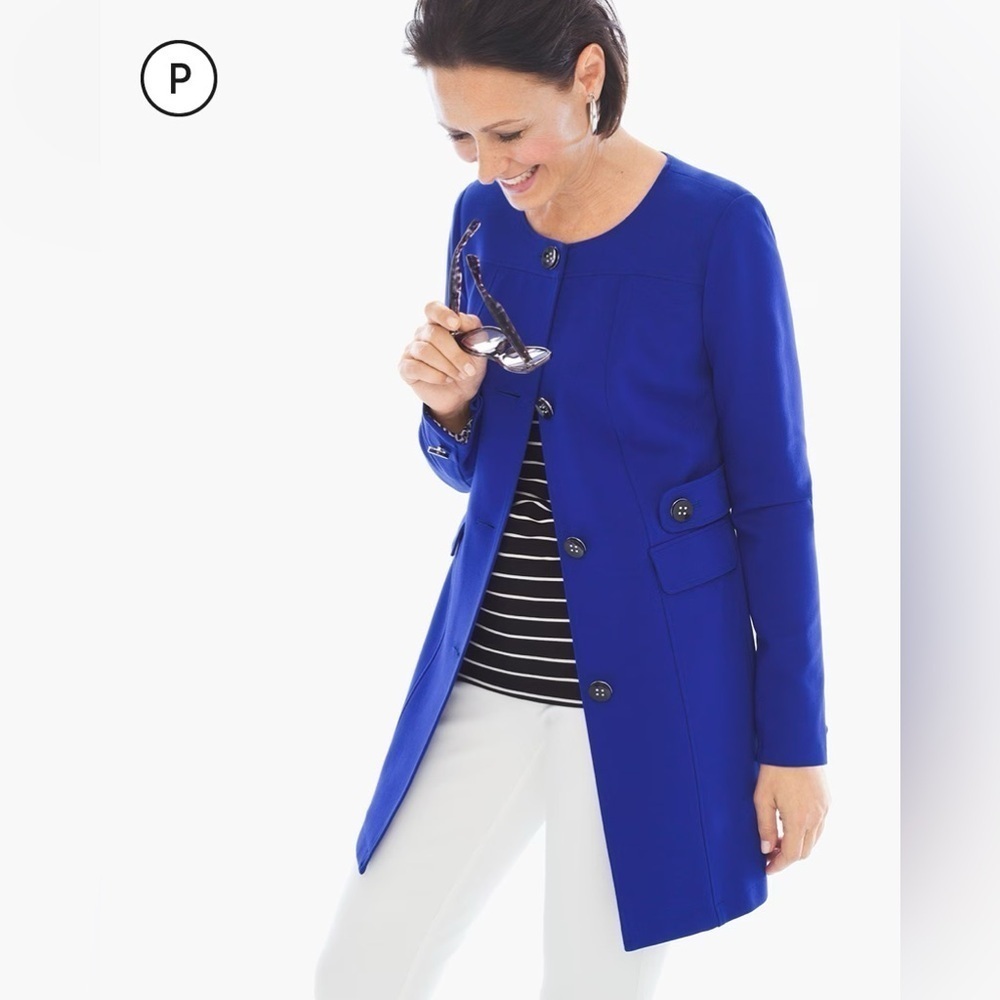 Chico's Royal Blue Ponte Pea Coat Blazer - Size Small (0) - Picture 14 of 15